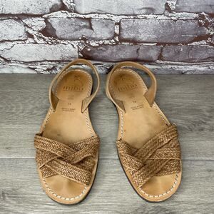 MIBO AVARCAS Tan Brown Leather Woven Slingback Sandals Women’s Sz 41EU/10.5M US